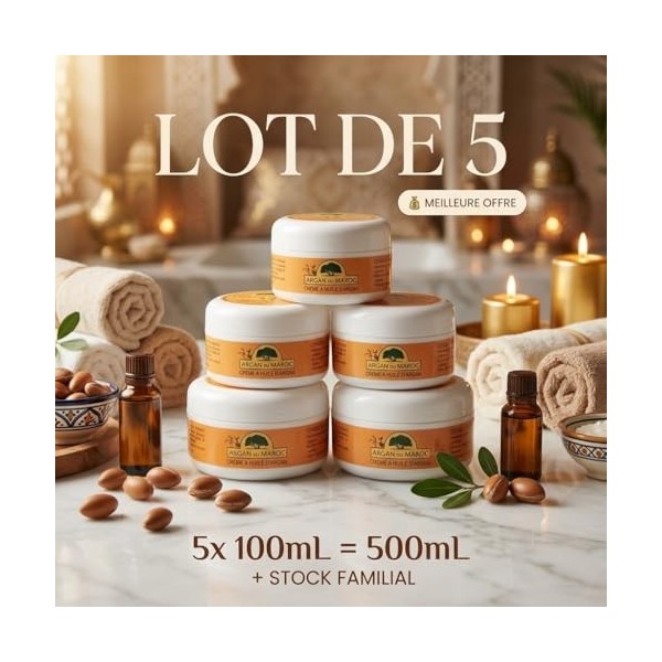 Lot de 5 Crèmes Anti-Ride Argan du Maroc | Crème de Jour et Nuit 100ML | Soin Anti-âge Nourrit Hydrate