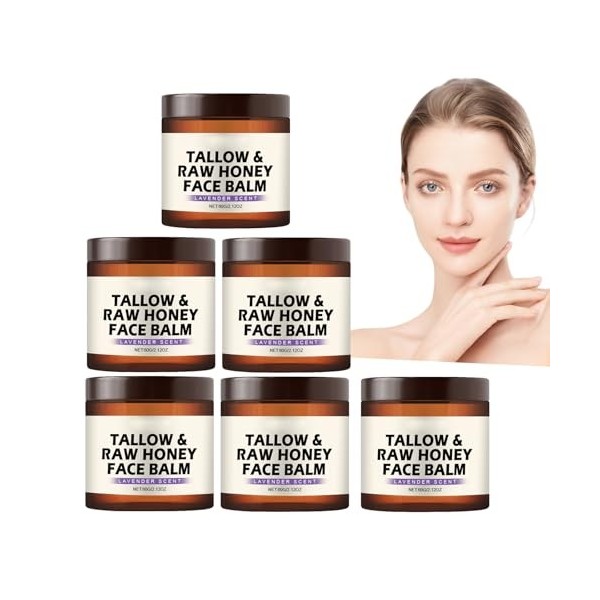 Tallow Raw Honey Lot de 6 baumes hydratants pour le visage et le corps pour peau sèche, crème nourrissante à la lavande pour ...