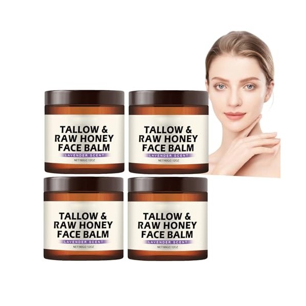Tallow Raw Honey Lot de 6 baumes hydratants pour le visage et le corps pour peau sèche, crème nourrissante à la lavande pour ...