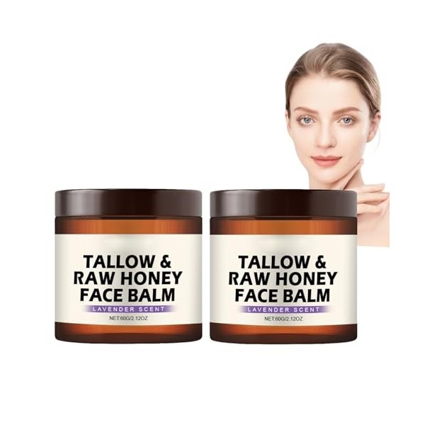 Tallow Raw Honey Lot de 6 baumes hydratants pour le visage et le corps pour peau sèche, crème nourrissante à la lavande pour ...