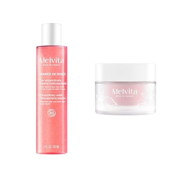 Melvita - Eau Extraordinaire + Crème Hydra Repulpante - Source de Roses - Fabriqué en France