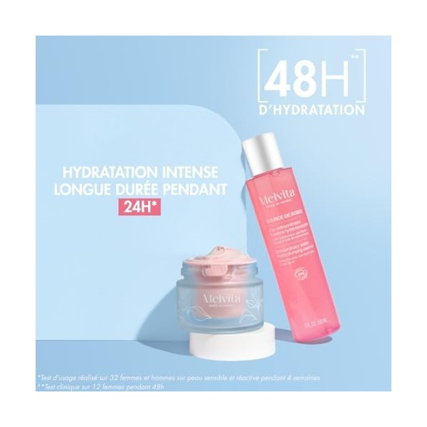 Melvita - Eau Extraordinaire + Crème Hydra Repulpante - Source de Roses - Fabriqué en France