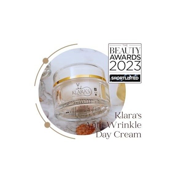 Klara Skincare Crème de jour légère anti-rides primée 2023, avec collagène marin, acide hyaluronique, actifs botaniques, pour