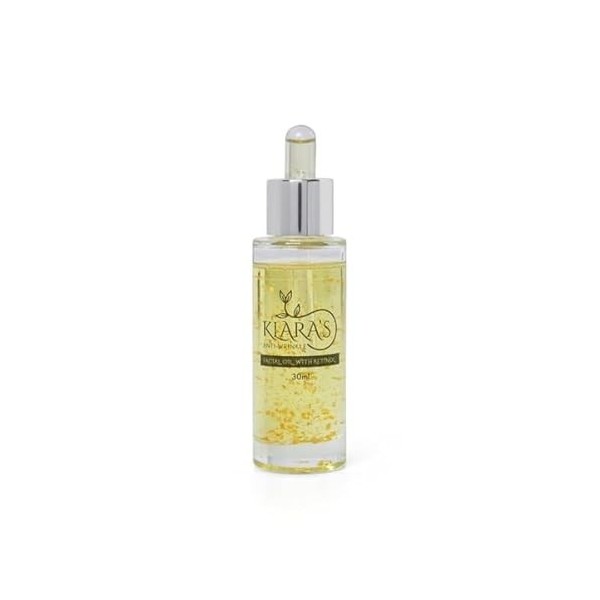Klara Skincare Huile visage revitalisante au rétinol avec flocons dor 24 carats, formule anti-âge, huile sèche, tous types d