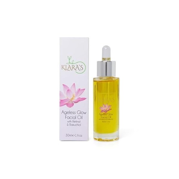 Klara Skincare Ageless Glow Huile pour le visage, anti-âge et raffermissante, alternative au rétinol à base de plantes, 30 ml