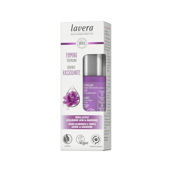 lavera Sérum raffermissant - Végétalien - Cosmétique naturel - Triple hyaluron & et le puissant ingrédient actif Bakuchiol - 
