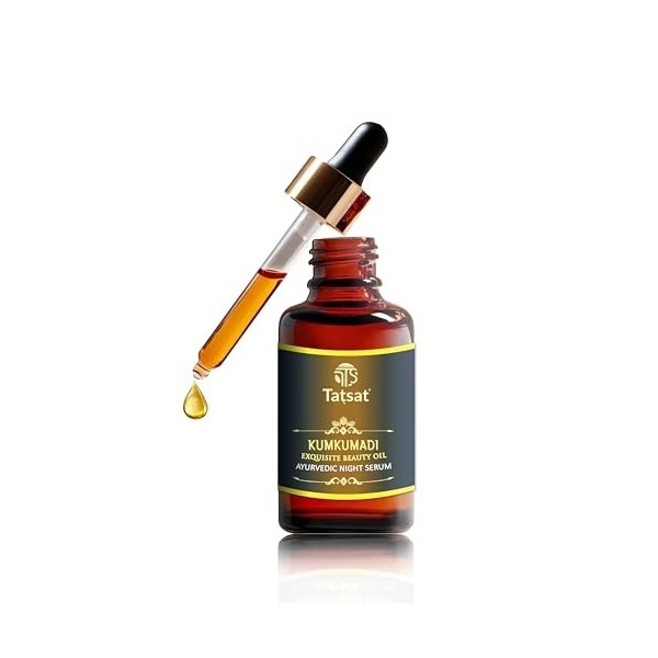 TATSAT - WELLNESS THROUGH AYURVEDA Sérum ayurvédique certifié Kumkumadi avec huile Kumkumadi authentique avec 30 % de safran 