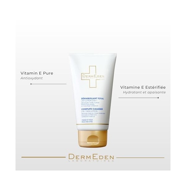 Laboratoires DermEden Protocole AntiAge Jour Peau Sèche - Crème 4en1 et Démaquillant Total Lait - Fabrication Française