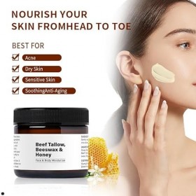 Crème hydratante pour le visage au suif de bœuf et au miel pour le visage et le corps Crème hydratante au suif de bœuf biolog