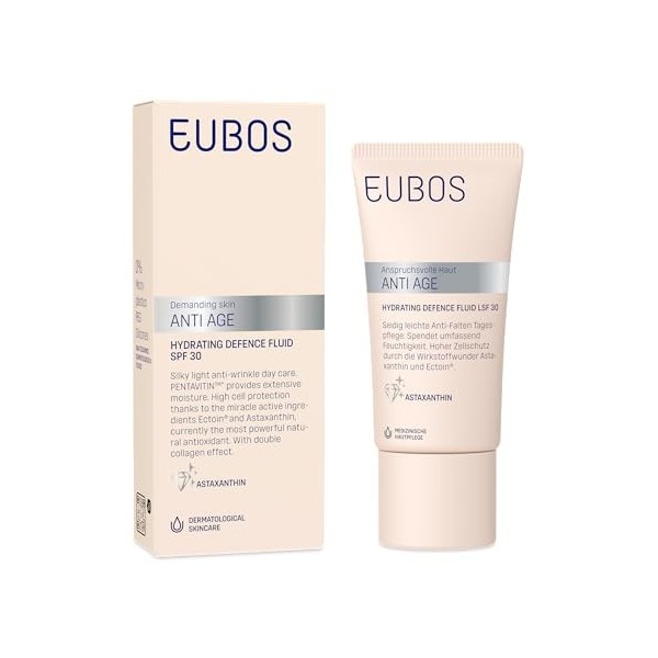 EUBOS | ANTI ÂGE | Fluide Défense Hydratante SPF 30 – Crème Visage Anti-Âge à l’Astaxanthine & Hyaluron | Hydratation 72h & P