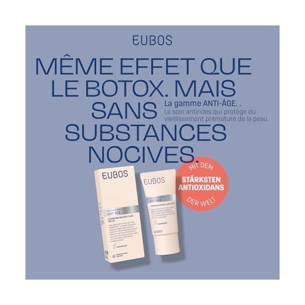 EUBOS | ANTI ÂGE | Fluide Défense Hydratante SPF 30 – Crème Visage Anti-Âge à l’Astaxanthine & Hyaluron | Hydratation 72h & P