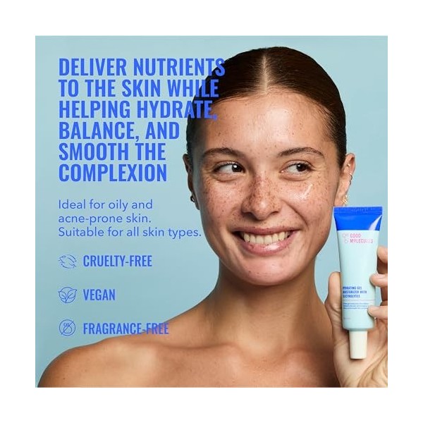 Good Molecules Gel hydratant – Hydratant pour le visage sans huile pour peaux grasses avec électrolytes ultra hydratants pour