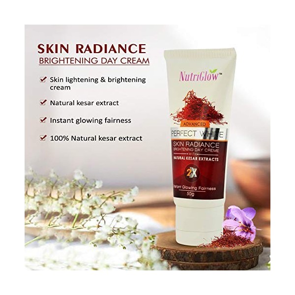 Nutriglow Advanced Perfect White Skin Radiance Brightening Day Creme with Natural Kesar Extracts Instant Glowing Fairness 50G