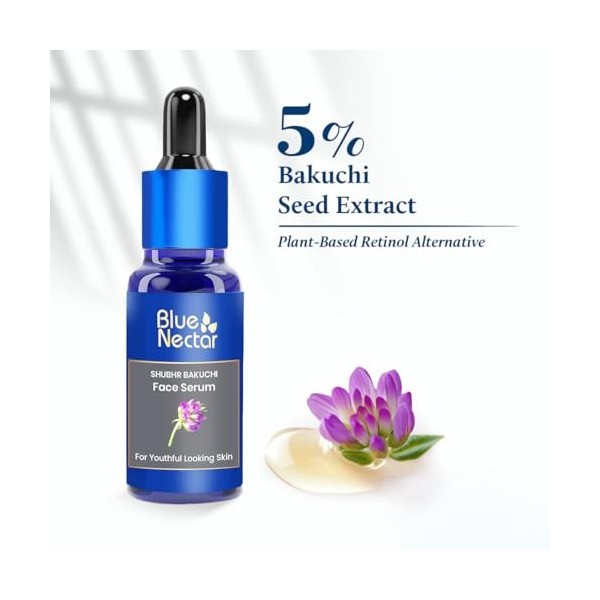 Blue Nectar Sérum pour le visage 5 % Bakuchiol - Sérum anti-âge naturel avec rétinol - Alternative pour réduire les lignes fi