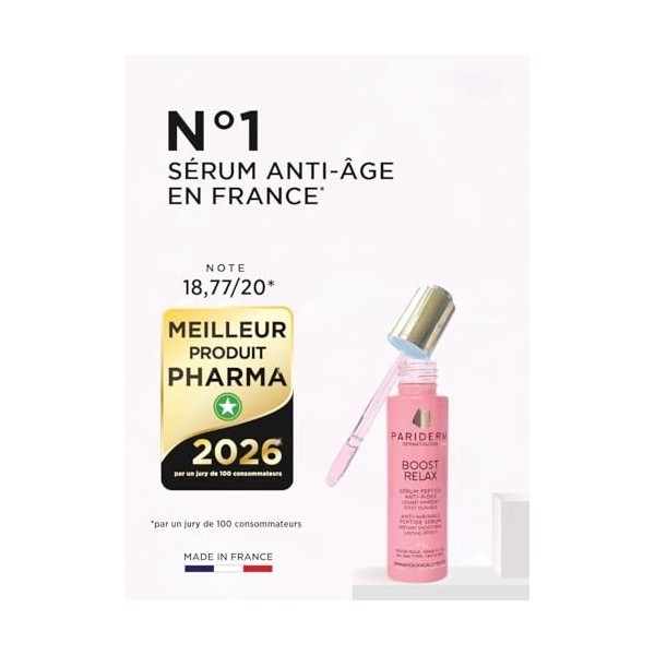 PARIDERM DERMATOLOGIE – BOOST RELAX – Sérum peptide anti-rides – Lissant immédiat – Effet durable – Soin Visage Anti-âge – Po
