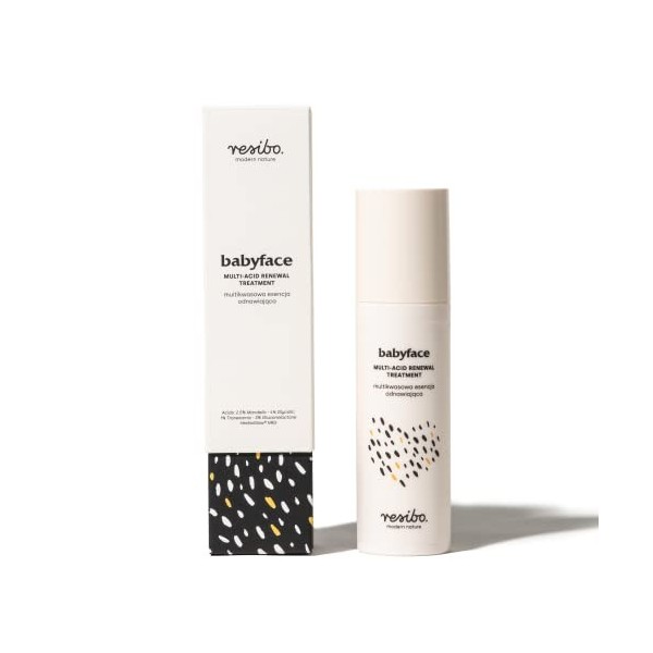 Resibo - Babyface - Essence de renouvellement multi-acide - Combinaison dacides - Hydrate et lisse - Éclaire les décoloratio