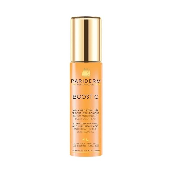 PARIDERM DERMATOLOGIE – BOOST C – Sérum antioxydant à la Vitamine C Stabilisée et à lacide hyaluronique – Soin Visage Eclair