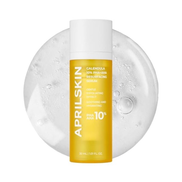 APRILSKIN Calendula10% PHA+AHA Sérum resurfaçage | Végétalien, sans cruauté envers les animaux | Peaux sèches, sensibles, suj