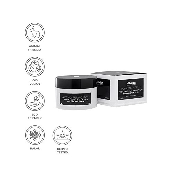 B D. BULLON Crème Visage avec Purifiant Actif Triple Action, Régulatrice pour Peaux Grasses - 200 Ml Crème Jour et Nuit