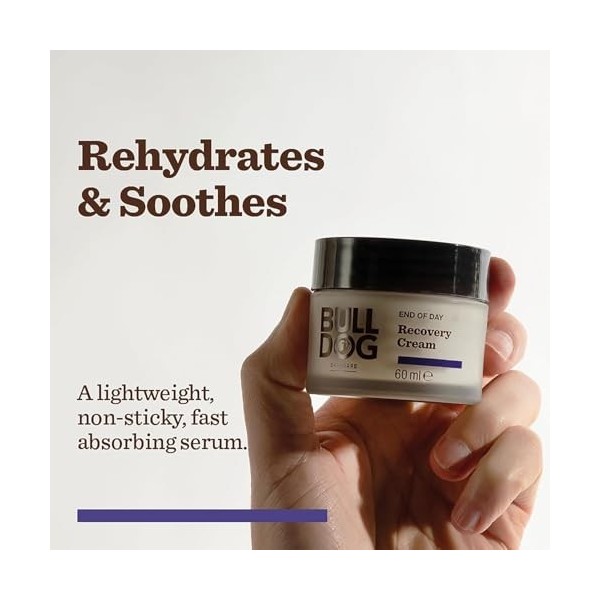 BULLDOG Soins de la peau - Crème de récupération de fin de journée pour homme | Réhydrate et apaise 60 ml x 3 paquets