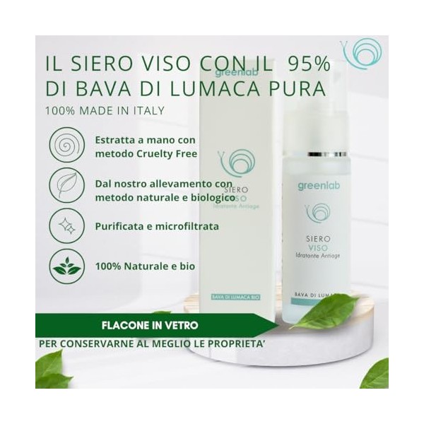 Sérum facial hydratant anti-âge GREENLAB 95% Bave descargot pure 30ml - Ralentit le vieillissement cutané, élimine les tache