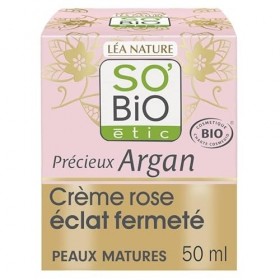 SOBIO - Crème Rose Éclat Fermeté à lArgan pour Peaux Matures - 50ml - Soin Visage Naturel et Bio pour une Peau Raffermie, L