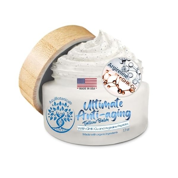 AzulBotanicals Baume anti-âge ultime fabriqué à partir dingrédients biologiques et enrichi en peptide de cuivre GHK-Cu et Cr...