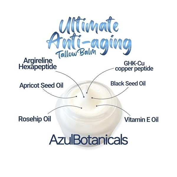 AzulBotanicals Baume anti-âge ultime fabriqué à partir dingrédients biologiques et enrichi en peptide de cuivre GHK-Cu et Cr...