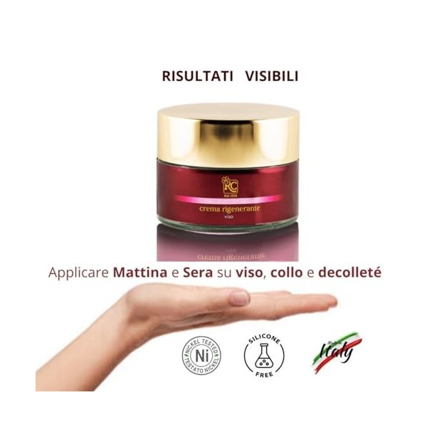 Crème Visage Régénérante RC Anti-rides Peaux Matures avec Églantier, Rétinol, Vitamine C, Acide Hyaluronique et Coenzyme Q10-