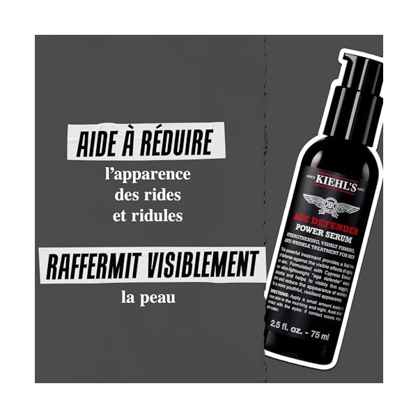 Kiehls, Sérum Age Defender, Sérum Anti-Âge Léger pour Hommes avec Extrait de Cyprès & Adénosine, Anti-Rides, Peau Lisse et J