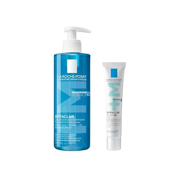 La Roche-Posay | Routine Effaclar anti-imperfection | Gel Moussant Purifiant 400ml & Soin Triple Correction 40ml | Pour peaux