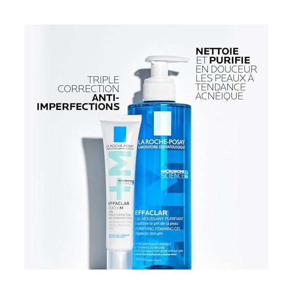 La Roche-Posay | Routine Effaclar anti-imperfection | Gel Moussant Purifiant 400ml & Soin Triple Correction 40ml | Pour peaux