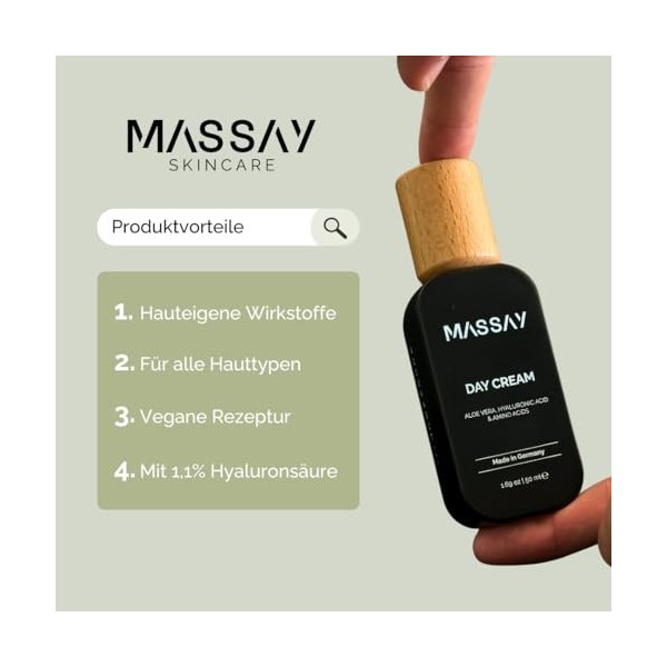 Crème visage pour homme et femme 50 ml – Crème hydratante à lacide hyaluronique, à laloe vera et aux acides aminés – Fabriq