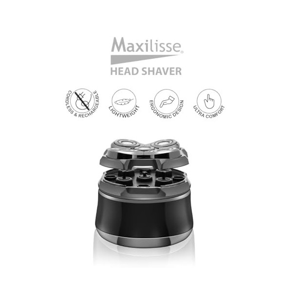 MAXILISSE HEAD SHAVER Rasoir tête homme, rechargeable, têtes flottantes et indépendantes, lames en acier inoxydable