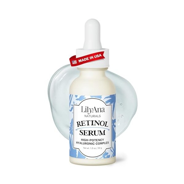 LilyAna Naturals Sérum au rétinol - Fabriqué aux États-Unis - Sérum anti-âge avec acide hyaluronique et vitamine E - Réduit l