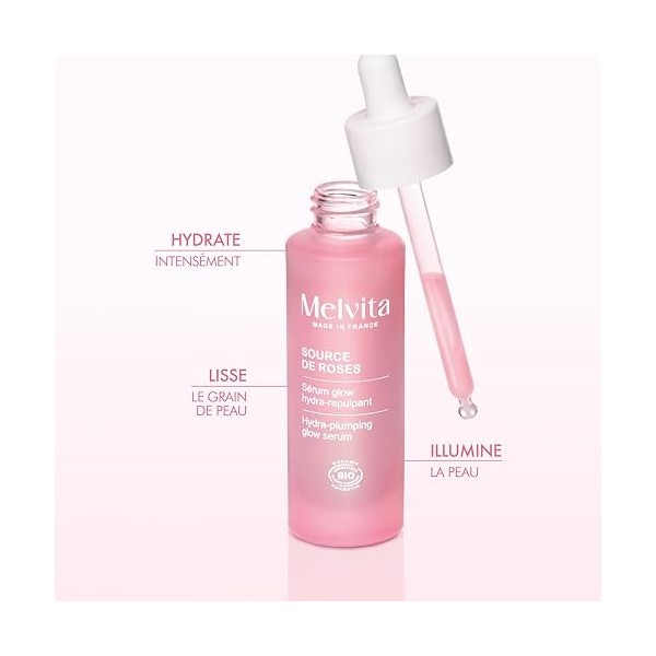 Melvita - Sérum Glow Hydra-Repulpant 3 en 1 - Complexe Niacinamide-Like - Hydratation Intense - Peaux Mixtes - Flacon Verre -
