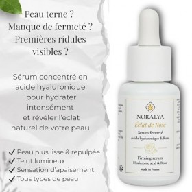 Noralya - Sérum Visage Acide Hyaluronique & Rose Bio - Hydratant & Anti-âge - Peau Plus Lisse & Repulpée - 99% dingrédients 