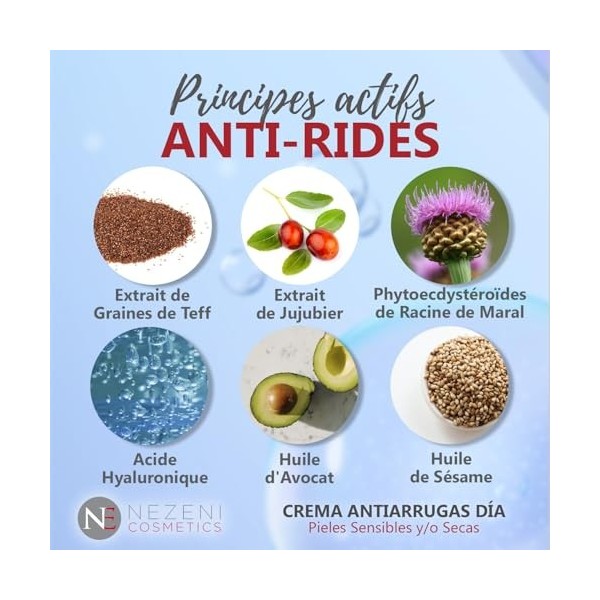 Crème visage anti-rides Nezeni pour femme/homme 16 ingrédients actifs | Combleur de rides profondes | Crème de Jour Raffermis