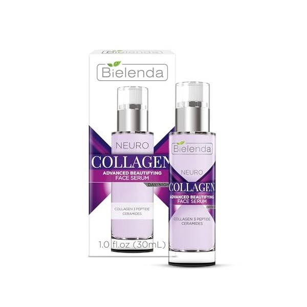 Bielenda Neuro Collagen Sérum Visage, Sérum aux Peptides de Collagène et Céramides – Anti-Âge, Anti-Rides, Jour/Nuit, 30 ml