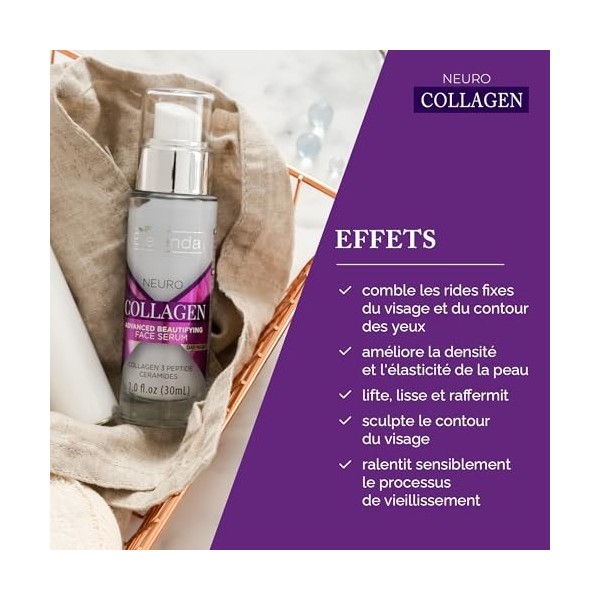 Bielenda Neuro Collagen Sérum Visage, Sérum aux Peptides de Collagène et Céramides – Anti-Âge, Anti-Rides, Jour/Nuit, 30 ml