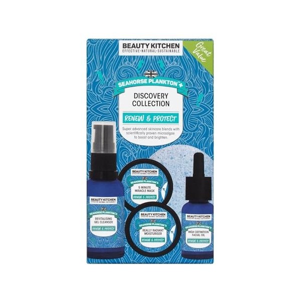 Beauty Kitchen Seahorse Plankton+ Discovery Collection, Renew and Protect With 5 Skincare Products To Cleanse, Hydrate and No