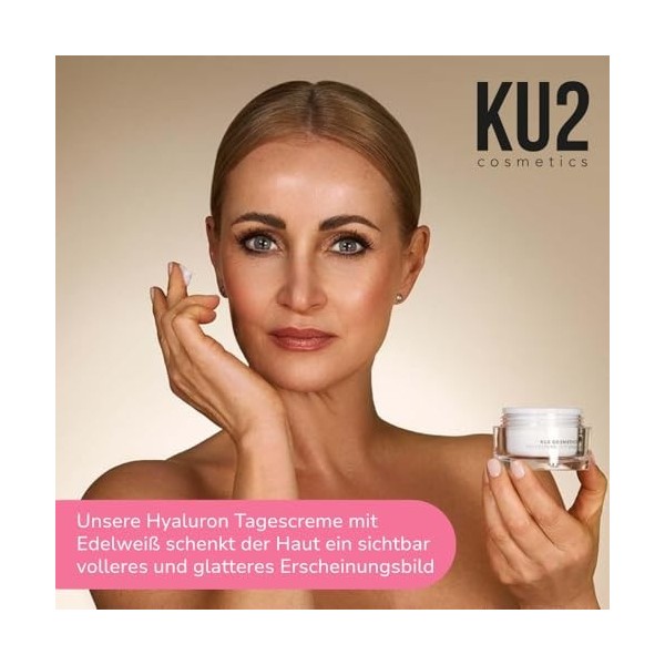 KU2 Cosmetics Crème de jour pour le visage | Crème hydratante pour le visage à lacide hyaluronique et à ledelweiss | Crème 
