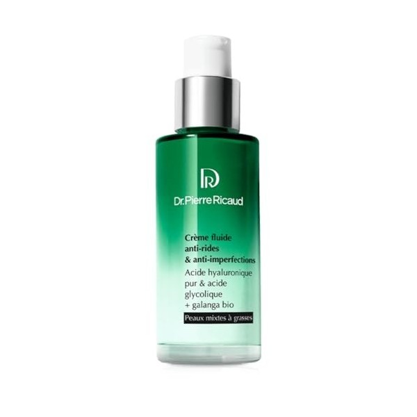 Dr Pierre Ricaud Crème Fluide Anti-Rides & Anti-Imperfections - Creme pour le Visage à lAcide Hyaluronique, Acide Glycolique