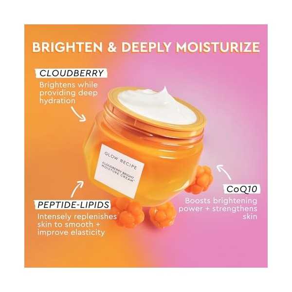Glow Recipe Cloudberry Bright Face Cream Recharge Pod – Crème visage coréenne ultra hydratante pour femme avec CoQ10, multi-p...