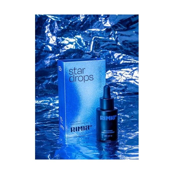 Rimia Star Drops Sérum rajeunissant à lacide hyaluronique et à la glycérine, soin hydratant intense, lissant et régénérant, 