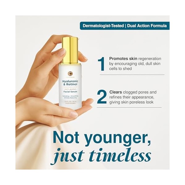 Clear Visage Sérum à lacide hyaluronique et au rétinol – Traitement revitalisant et anti-âge coréen pour un teint éclatant e