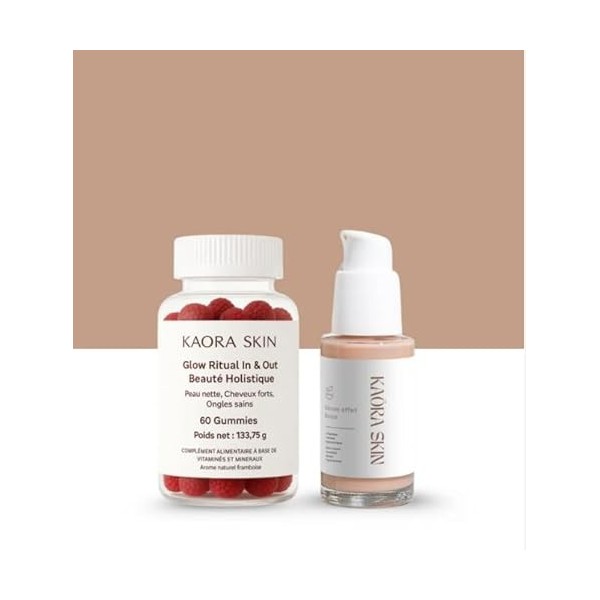 Gummies beauté + Sérum visage - Duo glow Kaöra skin I Acide hyaluronique,Collagène & Biotine I Botox 30ml + Gummies Peau, Che