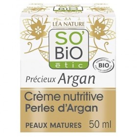 SOBIO - Crème Nutritive Perles DArgan pour Peaux Matures - Hydratation Intense et Rajeunissement Cutané - 50ml - LUnité