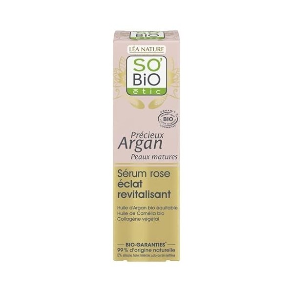 SOBIO - Serum Rose Eclat Argan pour Peaux Matures - 30ml - Booster de Jeunesse pour Hommes - LUnité