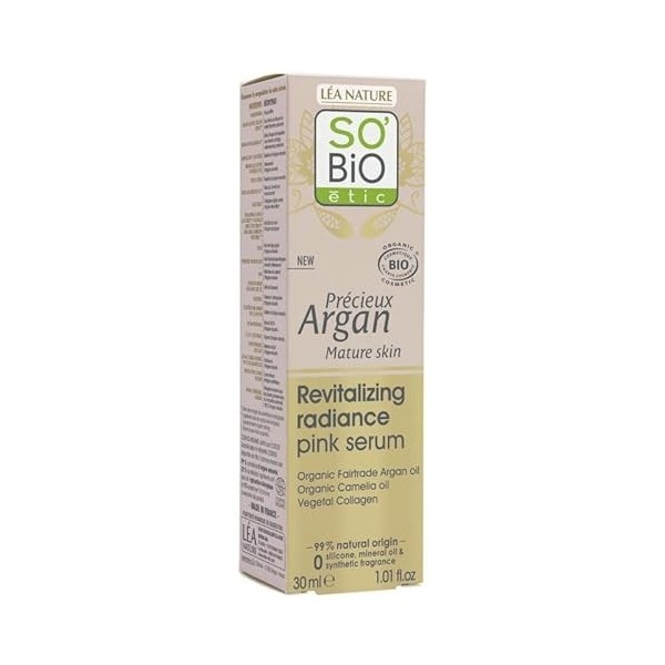 SOBIO - Serum Rose Eclat Argan pour Peaux Matures - 30ml - Booster de Jeunesse pour Hommes - LUnité